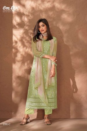 My Fashion Road Omtex Erin Pure Chiffon Unstitched Partywear Ladies Suit | Green