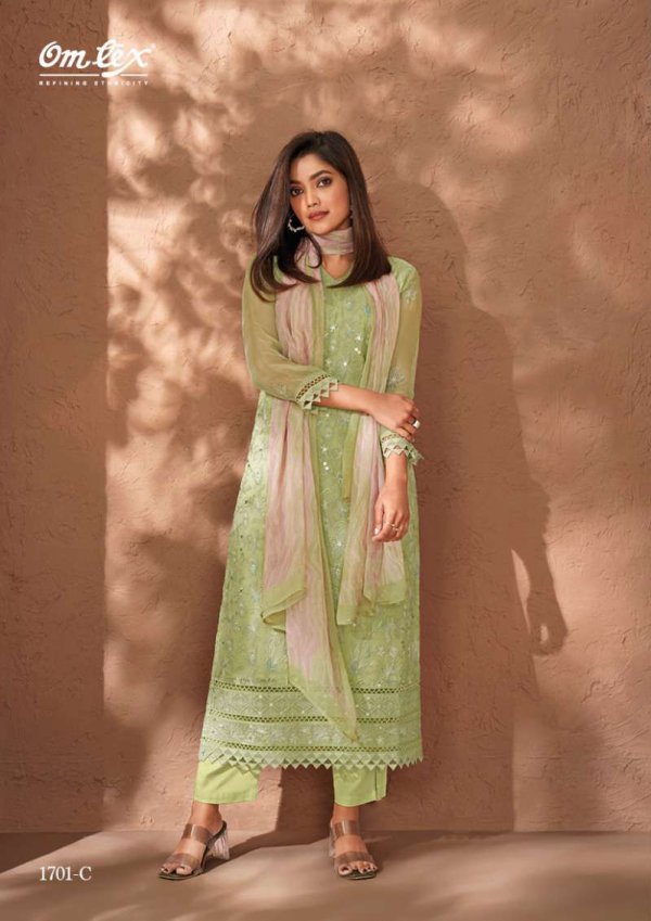 My Fashion Road Omtex Erin Pure Chiffon Unstitched Partywear Ladies Suit | Green