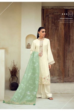 My Fashion Road Varsha Carnation Designer Partywear Muslin Salwar Kameez | White