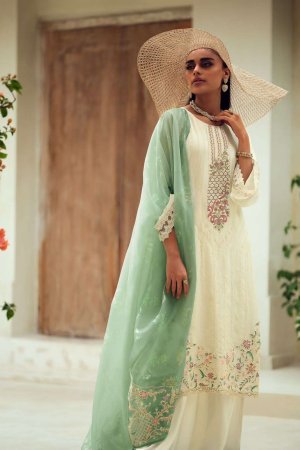 My Fashion Road Varsha Carnation Designer Partywear Muslin Salwar Kameez | White