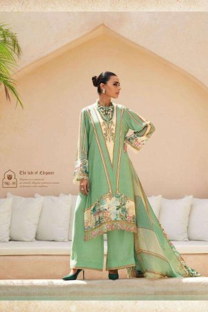 My Fashion Road Varsha Mughal Garden Designer Muslin Pakistani Pattern Suit | Green