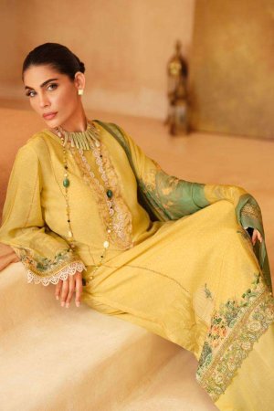 My Fashion Road Varsha Mughal Garden Designer Muslin Pakistani Pattern Suit | Yellow