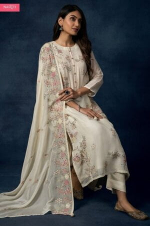My Fashion Road Naariti Fairaz Organza Embroidered Unstitched Suit With Dupatta – White