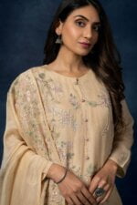 My Fashion Road Naariti Fairaz Organza Embroidered Unstitched Suit With Dupatta – Brown