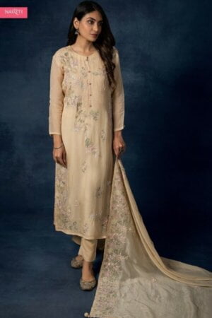 My Fashion Road Naariti Fairaz Organza Embroidered Unstitched Suit With Dupatta – Brown