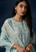 My Fashion Road Naariti Fairaz Organza Embroidered Unstitched Suit With Dupatta – Blue