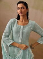 My Fashion Road Ganga Fashion Roshni Pure Linen Unstitched Salwar Kameez | Blue