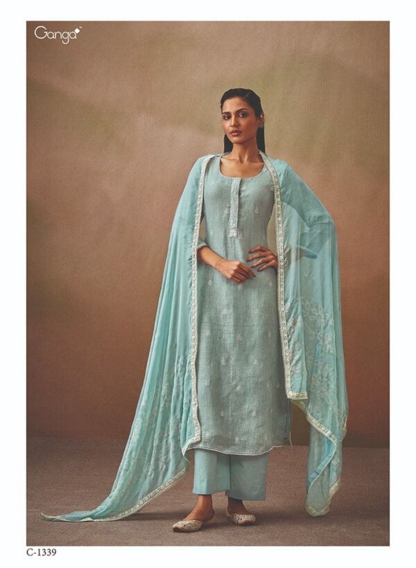 My Fashion Road Ganga Fashion Roshni Pure Linen Unstitched Salwar Kameez | Blue
