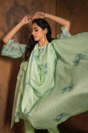 My Fashion Road Naariti Mogra Digital Linen Embroidered Unstitched Suit | Green
