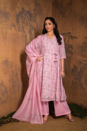 My Fashion Road Naariti Mogra Digital Linen Embroidered Unstitched Suit | Pink