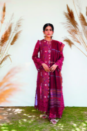 My Fashion Road Qalamkar Qlinekari Lawn Unstitched Collection 2023 | Ruby