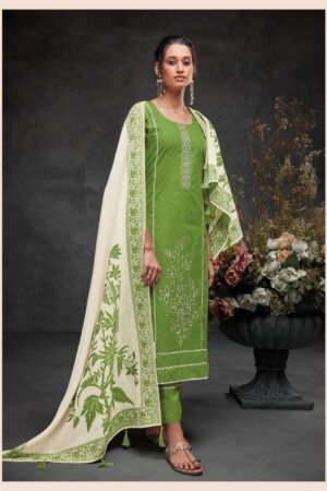 My Fashion Road Ganga Reyna Oriana Pure Cotton Fancy Unstitched Suit | Green