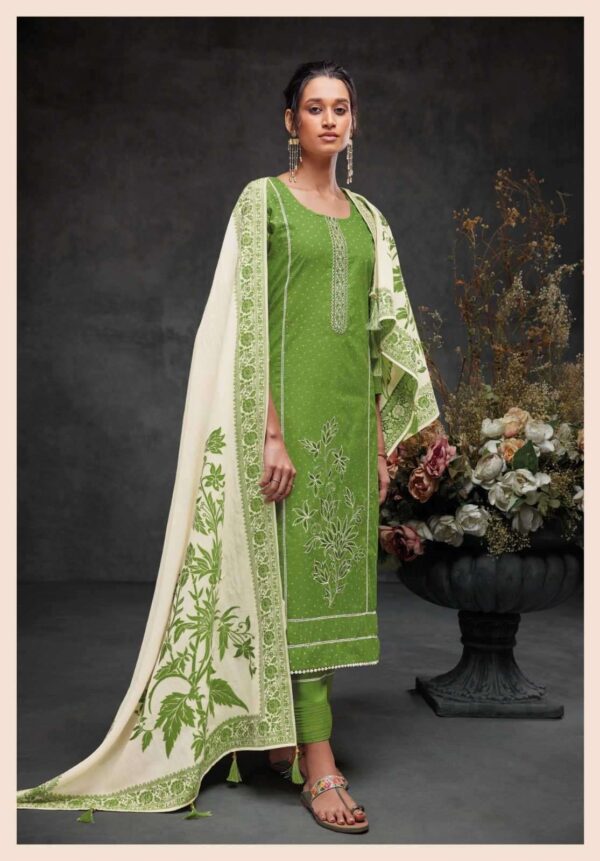 My Fashion Road Ganga Reyna Oriana Pure Cotton Fancy Unstitched Suit | Green