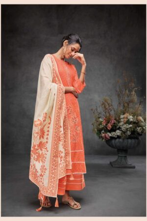 My Fashion Road Ganga Reyna Oriana Pure Cotton Fancy Unstitched Suit | Orange