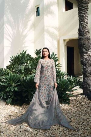 My Fashion Road Varsha Nidha Designer Print Organza Unstitched Suit | Grey