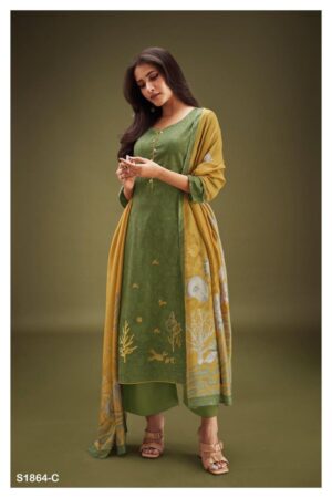 My Fashion Road Ganga Aaritra Cotton Silk Plazzo Unstitched Dress Material | S1864-C