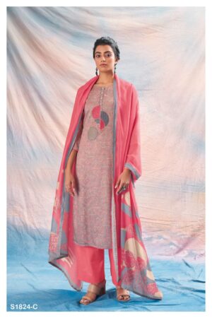 My Fashion Road Ganga Heidi Cotton Silk Fancy Unstitched Suit | Pink