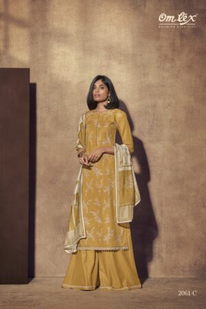 My Fashion Road Krishika Omtex Muslin Sharara Style Unstitched Suits | Yellow