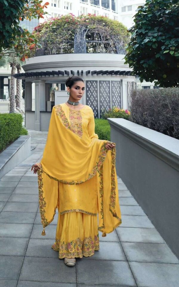 My Fashion Road Varsha Tulip Fancy Organza Gharara Designer Partywear Dress | Yellow