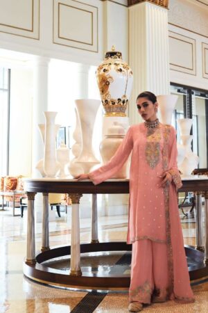 My Fashion Road Varsha Tulip Fancy Organza Gharara Designer Partywear Dress | Pink