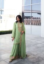 My Fashion Road Varsha Tulip Fancy Organza Gharara Designer Partywear Dress | Green