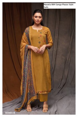 My Fashion Road Ganga Nazaria 884 Plazzo Unstitched Dress Material | Yellow
