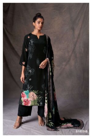 My Fashion Road Ganga Elsa 1823 Latest Print Crape Salwar Kameez Suit | Black