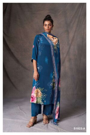 My Fashion Road Ganga Elsa 1823 Latest Print Crape Salwar Kameez Suit | Blue