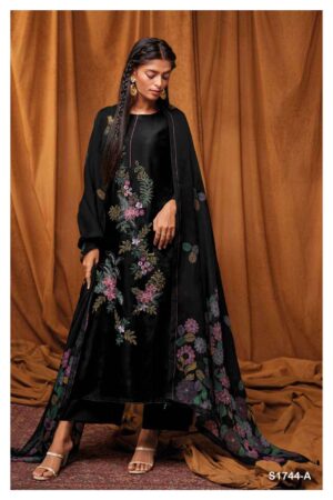My Fashion Road Ganga Kylie 1744 Fancy Russian Silk Branded Traditional Suit | Black