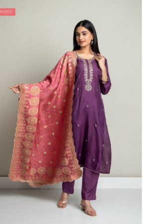 My Fashion Road Naariti Nar Embroidery Designer Unstitched Suit | 2721-Purple