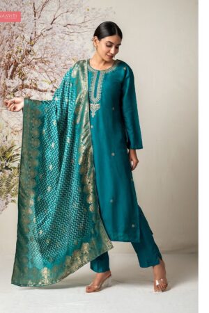 My Fashion Road Naariti Nar Embroidery Designer Unstitched Suit | 2740-Blue