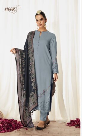 My Fashion Road Kimora Heer Hazoor Pure Pashmina Staple Ethnic Wear Winter Suit | Grey