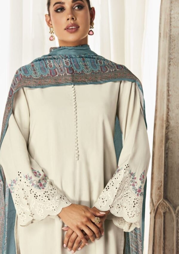 My Fashion Road Kimora Heer Hazoor Pure Pashmina Staple Ethnic Wear Winter Suit | White
