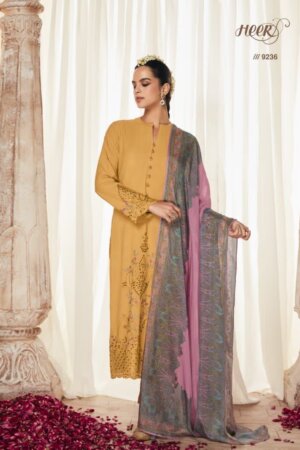 My Fashion Road Kimora Heer Hazoor Pure Pashmina Staple Ethnic Wear Winter Suit | Yellow