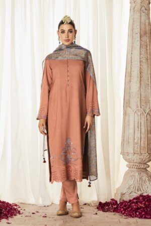 My Fashion Road Kimora Heer Hazoor Pure Pashmina Staple Ethnic Wear Winter Suit | Orange