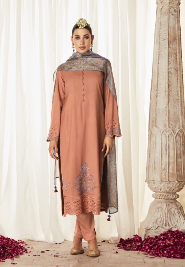 My Fashion Road Kimora Heer Hazoor Pure Pashmina Staple Ethnic Wear Winter Suit | Orange