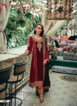 My Fashion Road Aiqa Northern Ray Designer Straight Style Partywear Velvet Dress | 8206