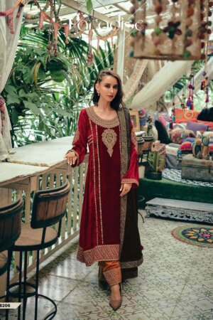 My Fashion Road Aiqa Northern Ray Designer Straight Style Partywear Velvet Dress | 8206