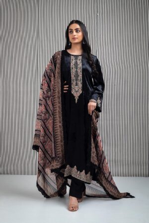 My Fashion Road Naariti Kosh Pure Velvet Embroidered Unstitched Suit | Black