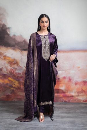 My Fashion Road Naariti Tilla Pure Velvet Embroidered Unstitched Suit | Purple