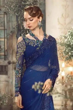 My Fashion Road MARIA B Mbroidered Wedding Unstitched Edition | Cobalt Blue BD-2704 | Blue Saree