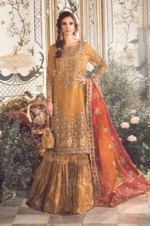 My Fashion Road MARIA B Mbroidered Wedding Unstitched Edition | Mustard BD-2707