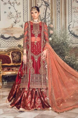My Fashion Road MARIA B Mbroidered Wedding Unstitched Edition | Maroon BD-2708