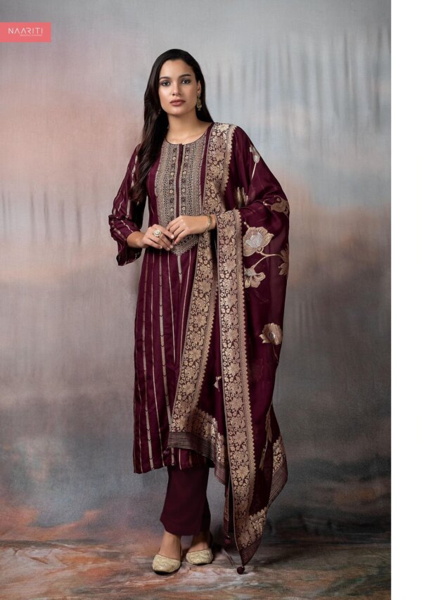 My Fashion Road Naariti Sharaya Pure Silk Jacquard Embroidered Unstitched Suit