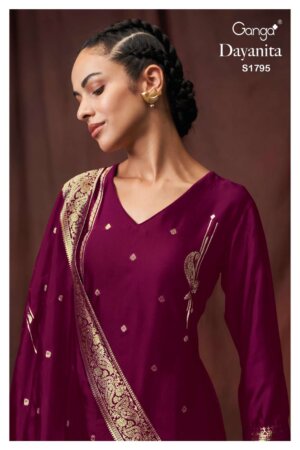 My Fashion Road Ganga Dayanita Fancy Woven Silk Wedding Wear Jacquard Suit | Magenta