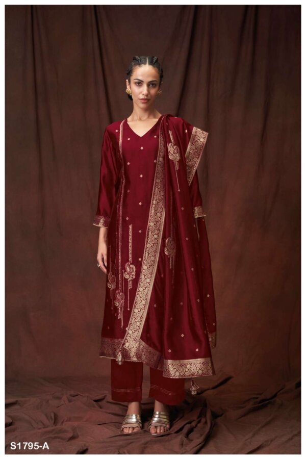 My Fashion Road Ganga Dayanita Fancy Woven Silk Wedding Wear Jacquard Suit | Red
