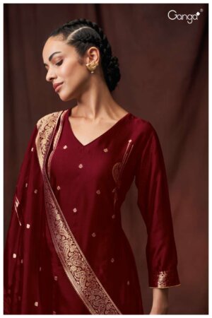 My Fashion Road Ganga Dayanita Fancy Woven Silk Wedding Wear Jacquard Suit | Red