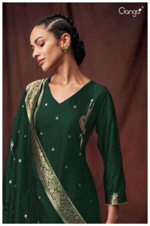 My Fashion Road Ganga Dayanita Fancy Woven Silk Wedding Wear Jacquard Suit | Green