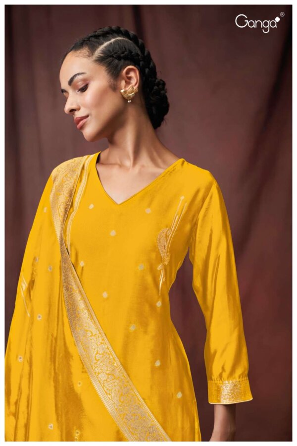 My Fashion Road Ganga Dayanita Fancy Woven Silk Wedding Wear Jacquard Suit | Yellow