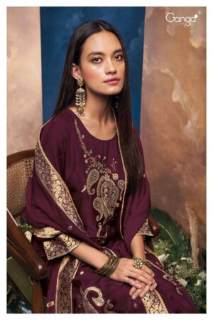 My Fashion Road Ganga Delaney Designer Silk Jacquard Ladies Suit | Maroon